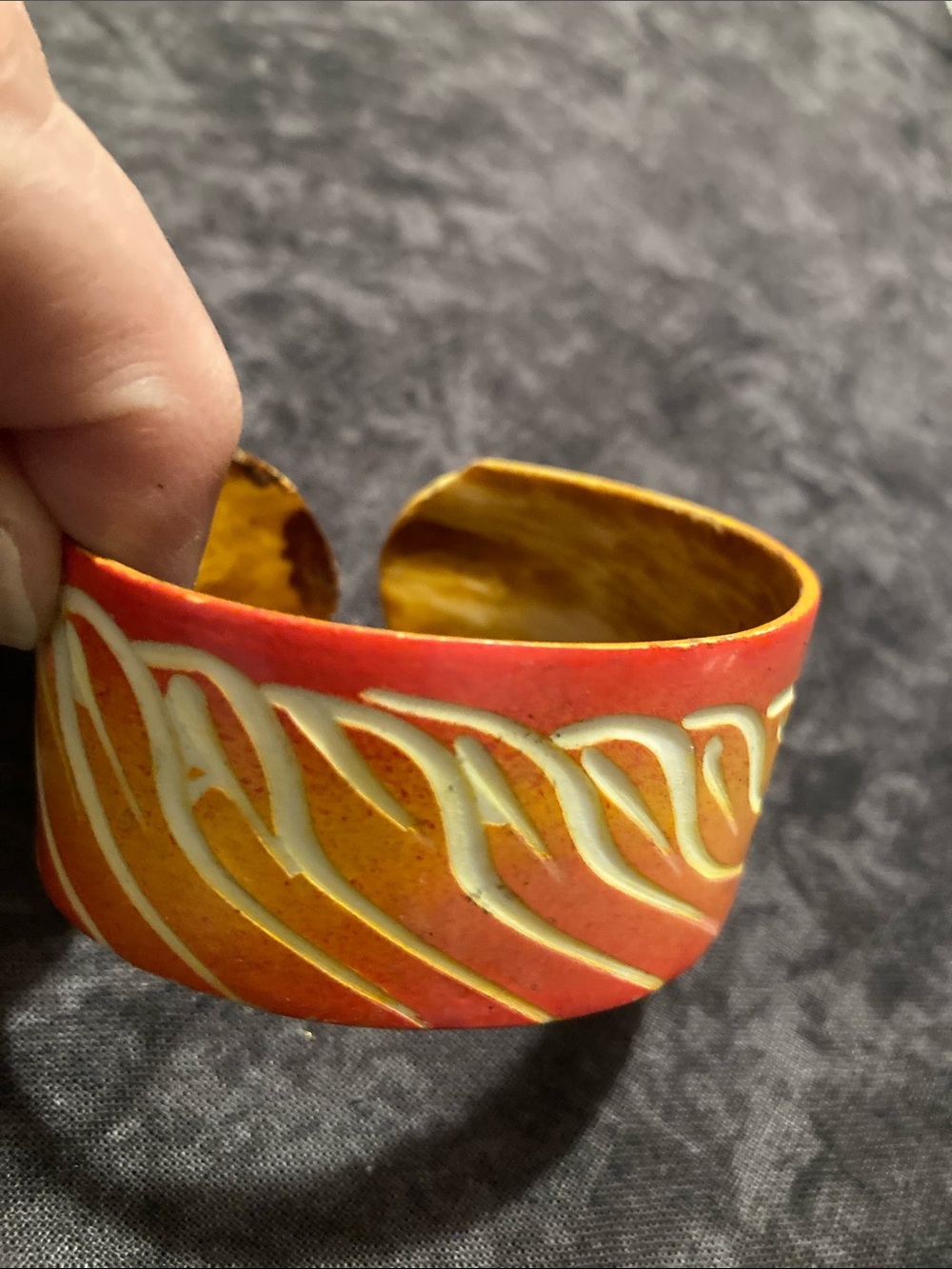 Handcrafted Red and Orange Cuff Bracelet sz Small